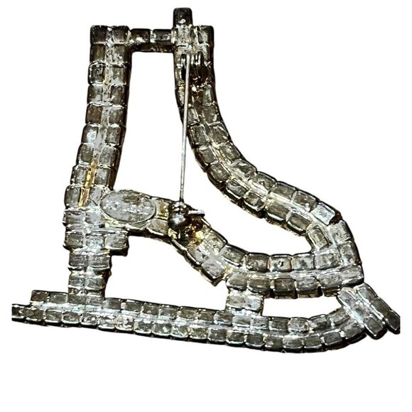 Hockey Mom Clear Red Rhinestone Heart And Ice Hockey Skate Pin Brooch Lot of 2 - Picture 5 of 5